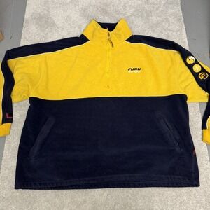 Vintage FUBU 1/4 Zip Mens 3XL Yellow Blue Fleece Sweatshirt Pullover Sport Y2K